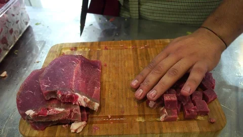 Cutting Meat Stock Footage 116736650