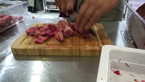 Cutting meat Stock Footage 117046751