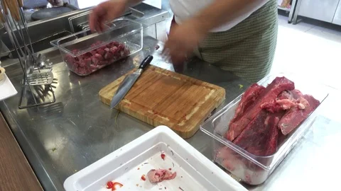 Cutting meat Stock Footage 117046756