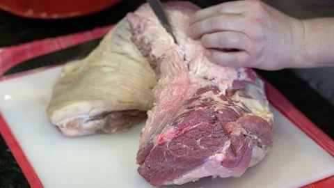 Cutting Meat Stock Footage 142146185