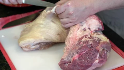 Cutting Meat Stock Footage 142146198