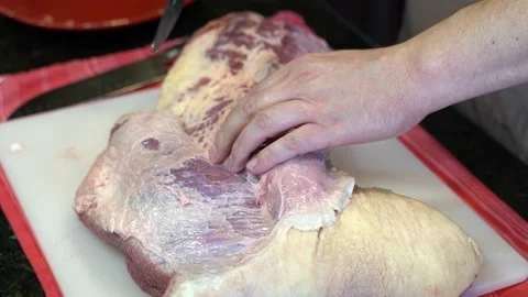 Cutting Meat Stock Footage 142146679