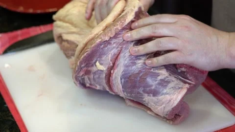 Cutting Meat Stock Footage 142146680