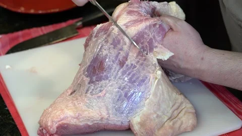 Cutting Meat Stock Footage 142147423