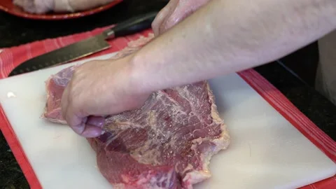 Cutting Meat Stock Footage 142148317