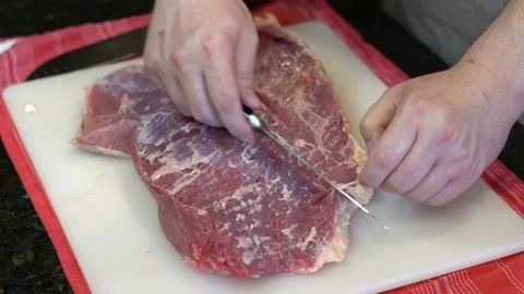 Cutting Meat Stock Footage 142148424