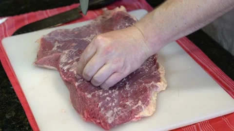 Cutting Meat Stock Footage 142149457