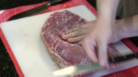 Cutting Meat Stock Footage 142151836
