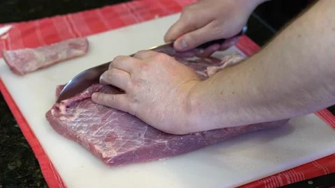 Cutting Meat Stock Footage 142151838