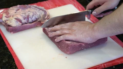 Cutting Meat Stock Footage 142152391