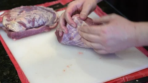 Cutting Meat Stock Footage 142152404
