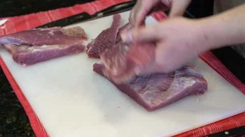 Cutting Meat Stock Footage 142152412