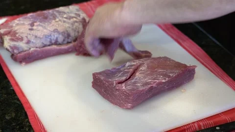 Cutting Meat Stock Footage 142152459