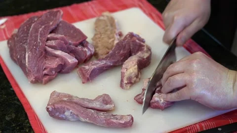 Cutting Meat Stock Footage 142153180