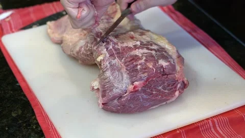 Cutting Meat Stock Footage 142156306