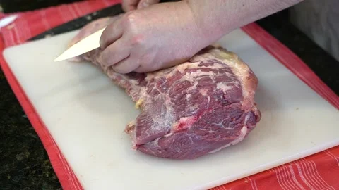 Cutting Meat Stock Footage 142156352