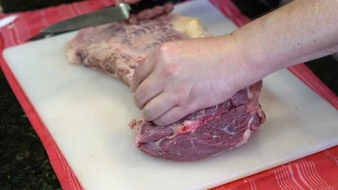 Cutting Meat Stock Footage 142156366