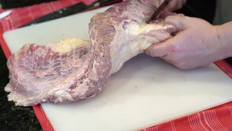 Cutting Meat Stock Footage 142158927