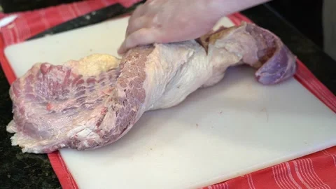 Cutting Meat Stock Footage 142158931