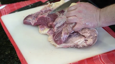 Cutting Meat Stock Footage 142159584