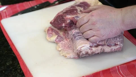 Cutting Meat Stock Footage 142159618