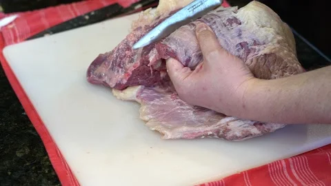 Cutting Meat Stock Footage 142159627
