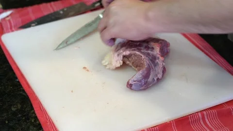 Cutting Meat Stock Footage 142160963