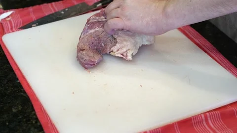 Cutting Meat Stock Footage 142161896