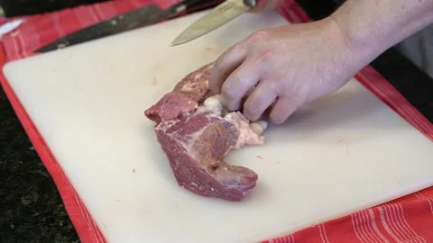 Cutting Meat Stock Footage 142162205