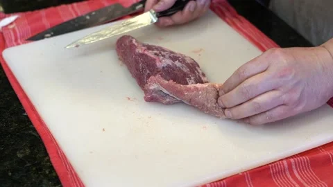 Cutting Meat Stock Footage 142162357
