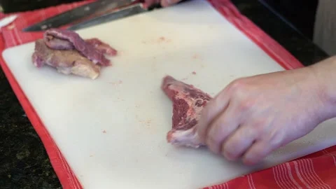 Cutting Meat Stock Footage 142162996