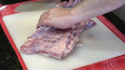 Cutting Meat Stock Footage 142164239