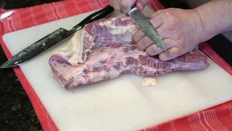 Cutting Meat Stock Footage 142164329
