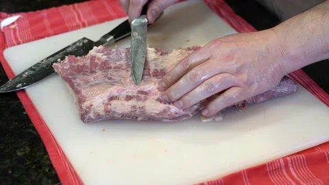 Cutting Meat Stock Footage 142164784