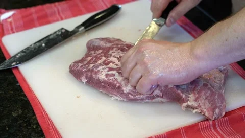 Cutting Meat Stock Footage 142164933