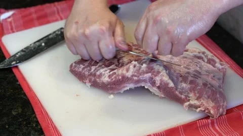 Cutting Meat Stock Footage 142165103