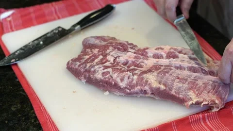 Cutting Meat Stock Footage 142165347