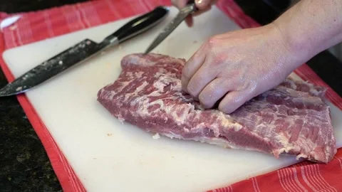 Cutting Meat Stock Footage 142165424