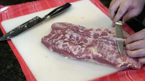 Cutting Meat Stock Footage 142165519