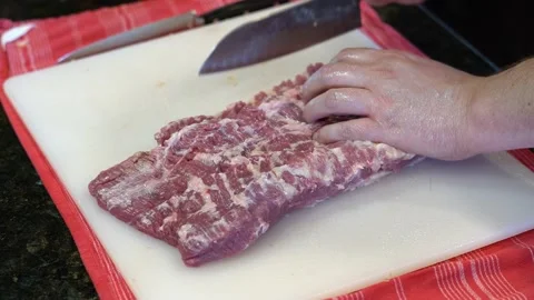 Cutting Meat Stock Footage 142166065