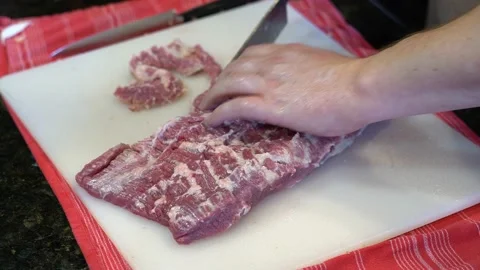 Cutting Meat Stock Footage 142166224