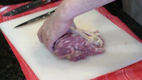 Cutting Meat Stock Footage 142166969