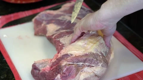 Cutting Meat Stock Footage 142167913