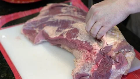 Cutting Meat Stock Footage 142167926