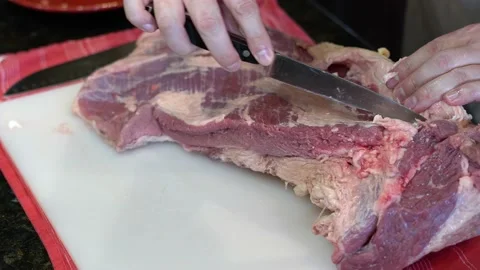 Cutting Meat Stock Footage 142168096