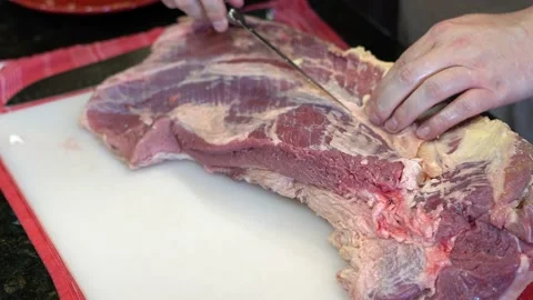 Cutting Meat Stock Footage 142168868