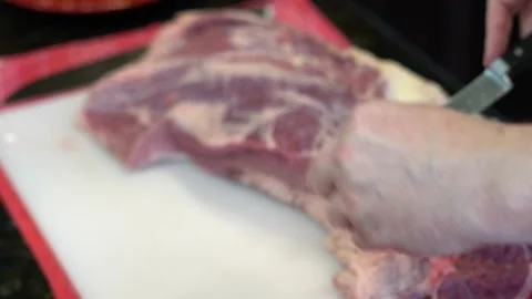 Cutting Meat Stock Footage 142169342