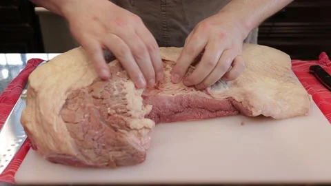 Cutting Meat Stock Footage 142169392