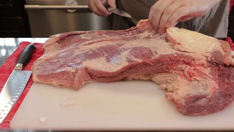 Cutting Meat Stock Footage 142169447