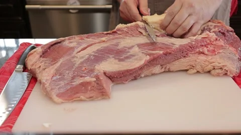 Cutting Meat Stock Footage 142169875